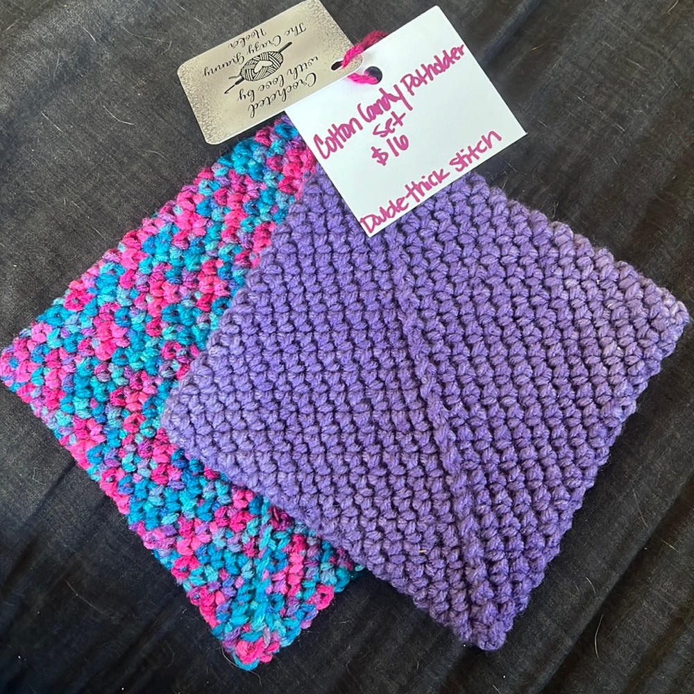 Handmade, crocheted, potholder set